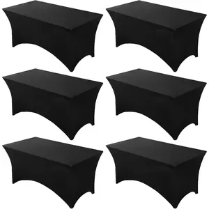 6 Pack Black Table Cover, Spandex Table Cloths for 6 Foot Rectangle Tables Fitted Tablecloth, Wrinkle-Free and Stretch Folding Tablecloth for Banquet, Wedding, (72L x 30W x 30H Inch)