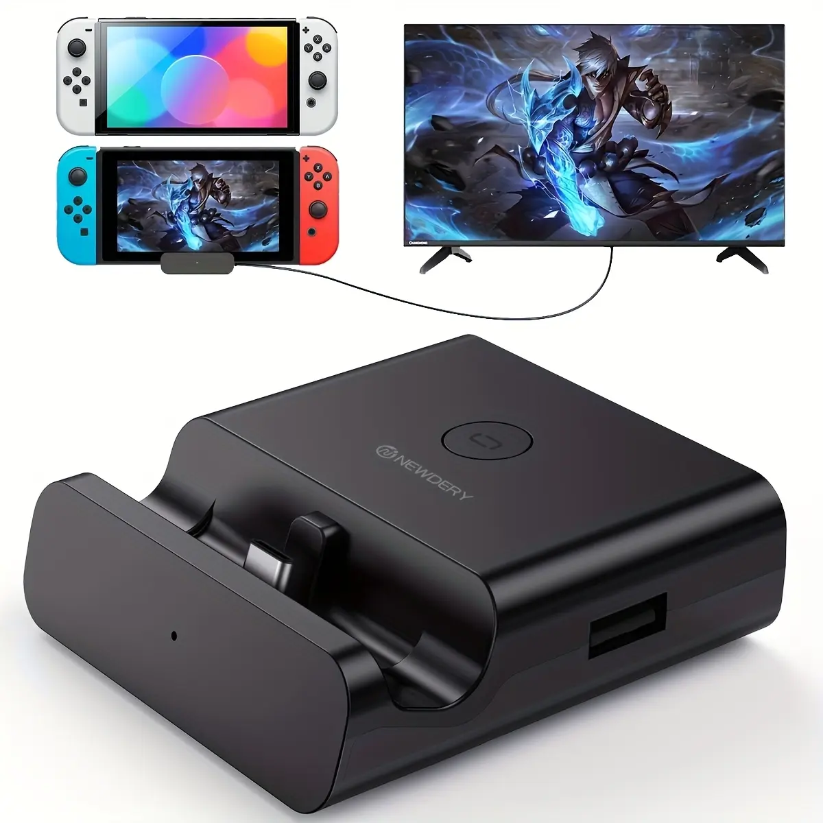Switch TV Docking Station - USB-C Multiport Hub Adapter with 4K HDMI Output, Portable PD Charging Dock for Switch OLED, Metal RGB Console Accessory for Handheld Gaming, USB-C Input Compatible with Xbox/PS5 Controllers