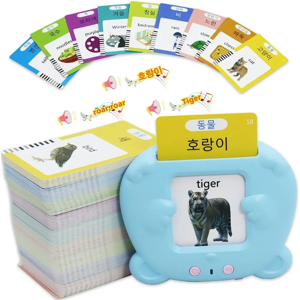 510 Words English and Korean Talking Flash Cards Bilingual, Educational Toy, Korean Language Learning Toys Pocket Speech for Toddlers