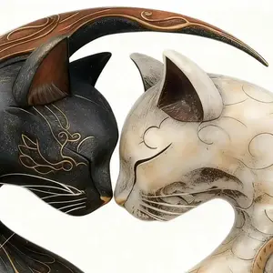 Vintage Egyptian Cat God Resin Statue Black White Cat Decoration For Home Desktop Ornament Cat Art Figurine
