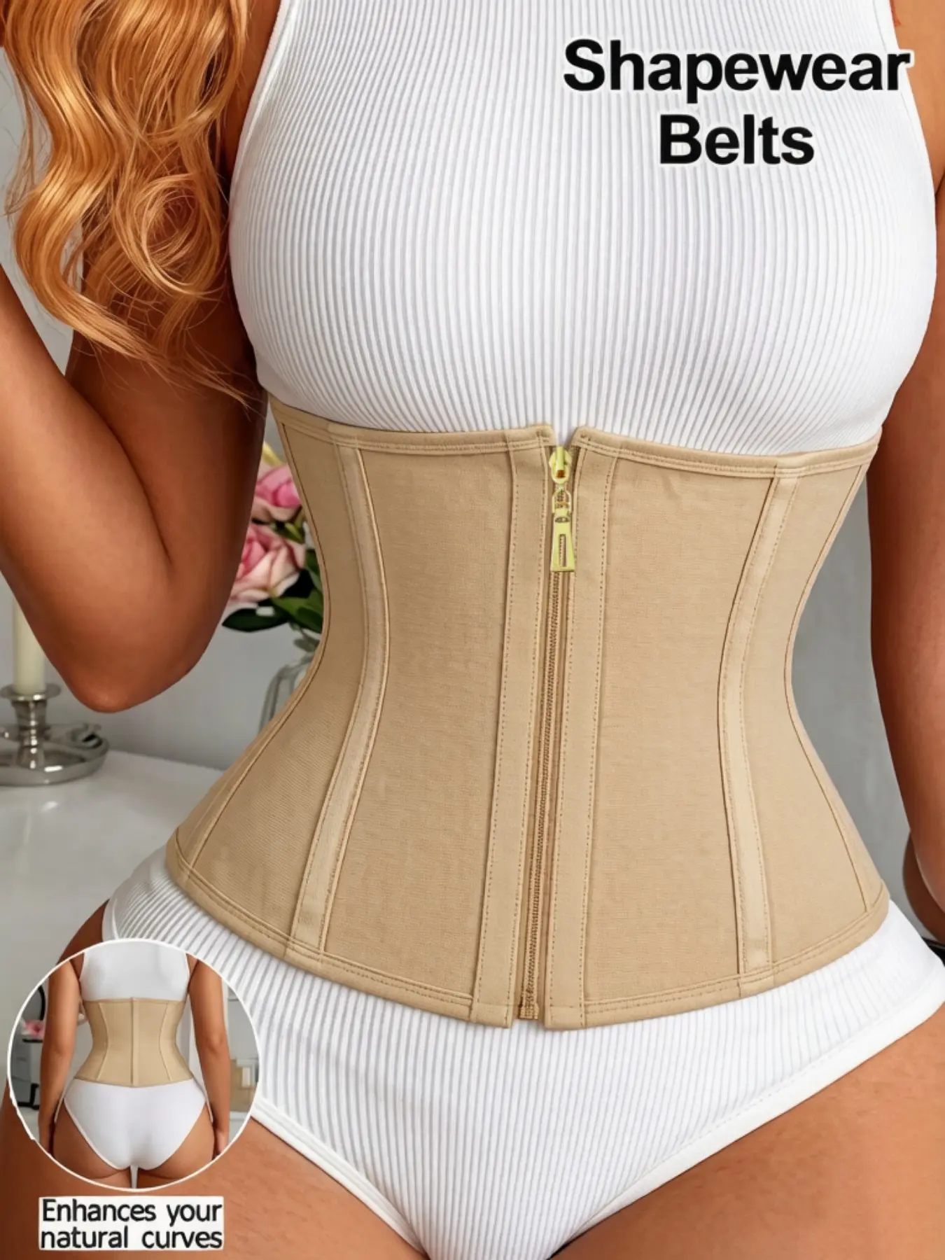 1 Count Women's Golden Zipper Adjustable Hook & Eye Closure Shapewaer Belts, Breathable & Not Stuffy Sporty Waist Trainer, Fajas, Tummy Control Waist Cincher, Reflective Strip Girdle, Waist Shaping Corset, Suitable For Travel And Outings