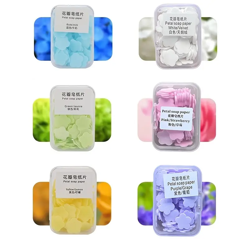 Portable Hand Washing Soap Sheets 6 pcs, Random Mix of Six Fragrances, Disposable Portable Soap Sheets, Mini Cleansing Soap for Outdoor Camping & Travel, Hand Cleansing Soap for Home and On-the-go Use