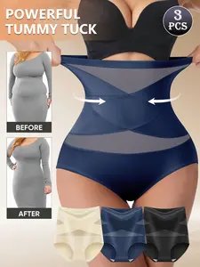 3-Pack High-Waisted Faja Invisible Shapewear Panties, Seamless Butt Lifting Underwear, Breathable Mesh, No Roll Edge, Women's Fitted Casual Undergarments
