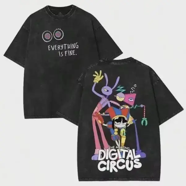 The Amazing Digital Circus Jax Washed T-shirt Men Women Summer 100 Cotton Clothing Cartoon Oversized Short Sleeve Top Streetwear