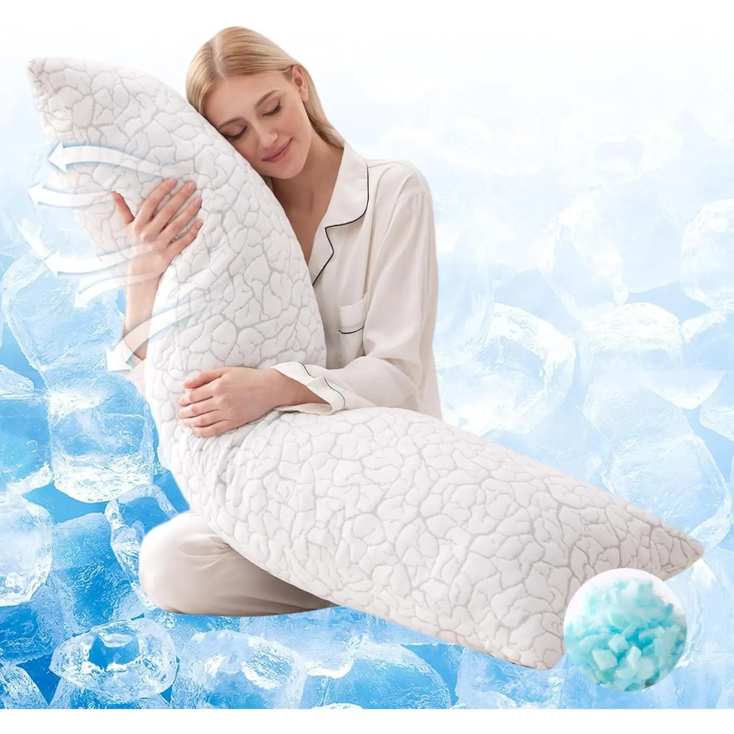 Cooling Shredded Memory Foam Full Body Pillow for Adults, 20x54 in Long Pillow - Side Sleeper Support with Adjustable Loft, Removable Washable Cover, Back Pain Relief, Side Sleeper Pillow