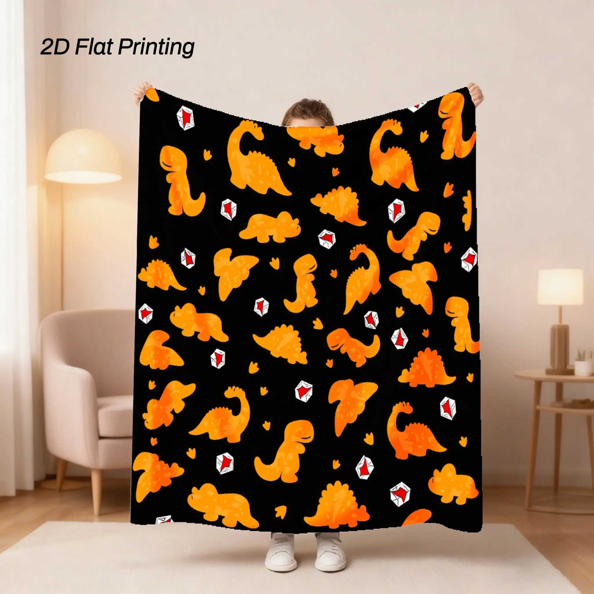 [Dinosaur Design] UltraSoft Dinosaur & Chicken Nugget Plush Blanket | Comfortable Flannel AllSeason Bedspread (Single-sided print)