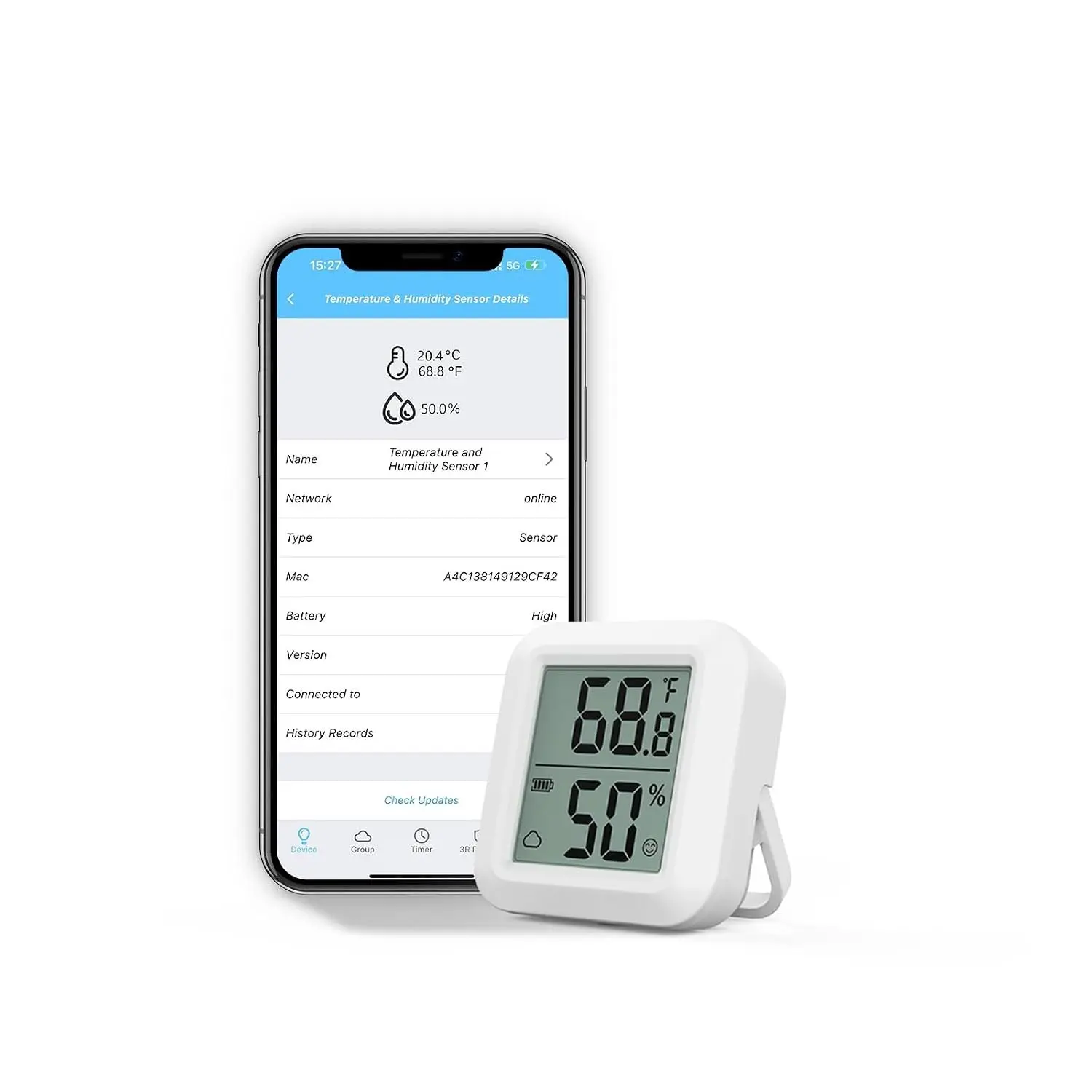 Zigbee Temperature and Humidity Sensor with Digital LCD Display, ZigBee Hub Required, App Records, Remote  and   Automation, AAA  Included
