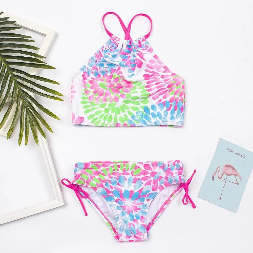 2025 Flower Print Girls Kids Swimwear Swimsuit Summer Children Teen Students Biquini Infantil Kids Girls Bikini Set Bathing Suit