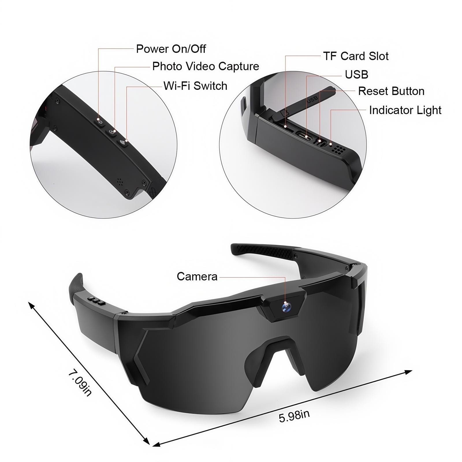 snow goggles New Sunglasses Camera DV Sports Recording Photo Camera Smart Outdoor Cycling Recorder with 1080P HD Video 12.0MP Photos & Polarized Lenses for Cycling & Sports