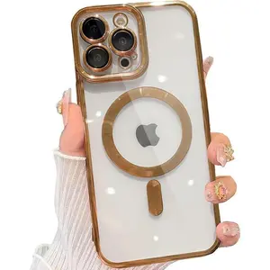 Magnetic Phone Case for iPhone 17 Pro Max 17,16,15,14,13,12,11 Pro Max,Pro,Plus [Compatible with MagSafe].Transparent Electroplated with Camera Lens Protection Glass,Drop-Proof & anti-yellowing,Phone Case for iPhone 17 Pro Max