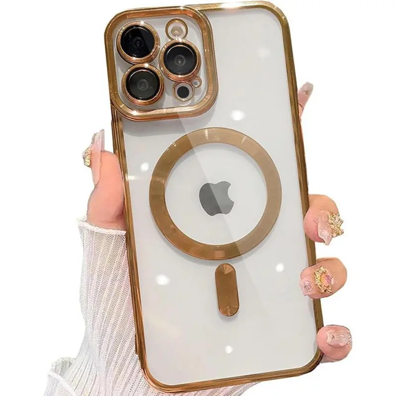 Magnetic Phone Case for iPhone 17 Pro Max 17,16,15,14,13,12,11 Pro Max,Pro,Plus [Compatible with MagSafe].Transparent Electroplated with Camera Lens Protection Glass,Drop-Proof & anti-yellowing,Phone Case for iPhone 17 Pro Max