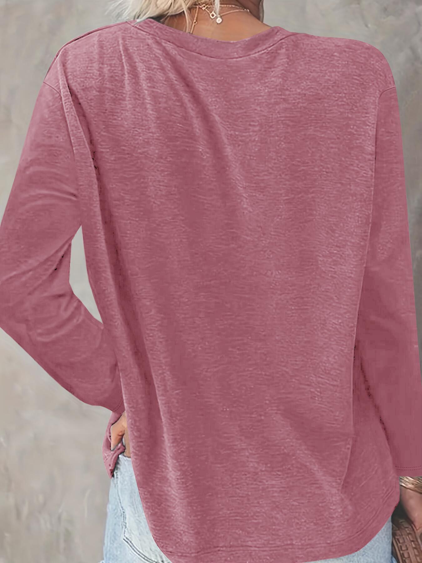 Women's Plain Drop Shoulder Long Sleeve Tee, Casual Basic Crew Neck T-Shirt for Fall & Winter, Women's Top for Daily Wear