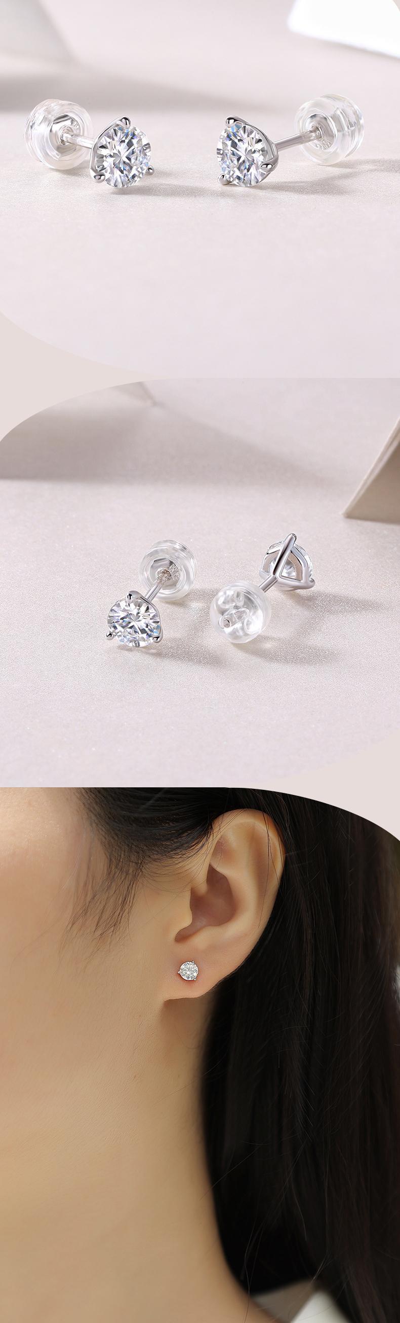 [Freeze-frame] Stud earrings made of S925 silver with Synthetic moissanite, featuring a simple design,plated with 18K gold and are resistant to corrosion and discoloration.