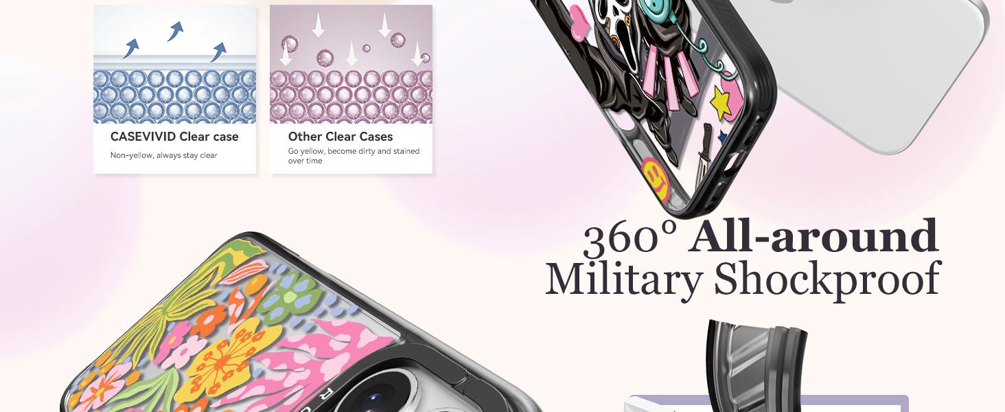 Compatible for iPhone 16 Case Cute - Durable Shockproof 6.6 ft Drop Impact Phone Case - Black Funny Nature Flower Design for iPhone 16 6.1"