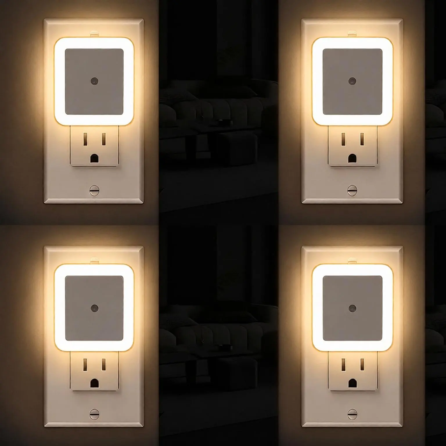 4 Pack Very Dim Sleep Night Lights, Kids & Adult Sleep Light on Sleep, Dusk to Dawn Sensor,Plug in, Bedroom, Bathroom, Warm Soft Nursery Light, LED