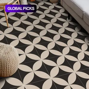 Vintage & Geometric Flower Pattern Tiles, Oilproof Peel-And-Stick Floor Decoration for Kitchen/bathroom/living Room, Easy Install Starburst Design, Versatile Use, Geometric Pattern Flooring