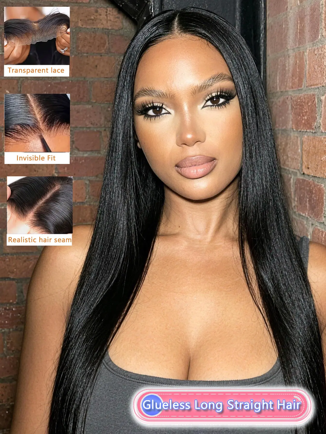 Human Hair Long Black Straight Wig, 5x5 Glueless Lace Closure Wig, Sleek Middle Part Style, Polished Straight Finish, Soft Natural Density, Easy Wear Everyday Look for Women