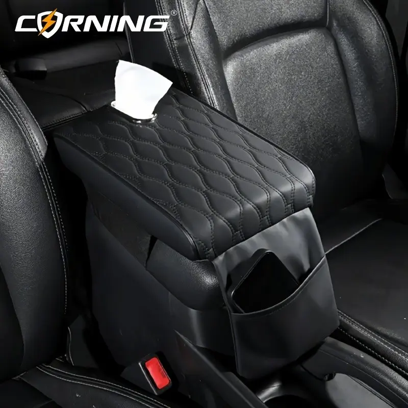 Car Armrest Console Extender Heightening Pad PU Leather Universal Auto Interior Storage Box Tissue Organizer Car Armrest Storage Box Organizer, Central Console Protector Pad, Car Interior Accessories, Durable Material, Easy Installation