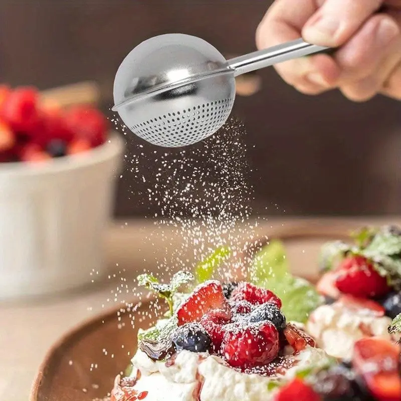 Flour Duster for Baking, one-Handed Operation, 304 Stainless Steel Powdered Sugar Shaker Duster, Pick Up and Dust Flour Sifter, Teapot, strainer cup, press-type tea brewing ball, Kitchen Gadgets