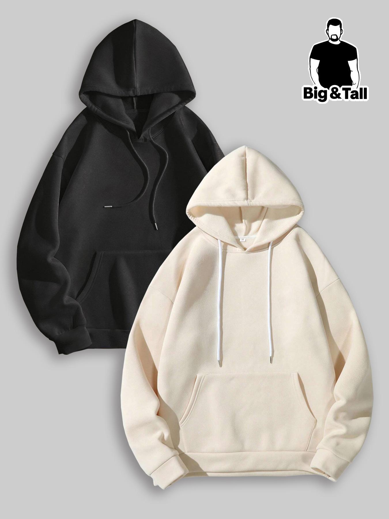 Unisex Men's Plus Size Solid Drop Shoulder Drawstring Pullover Hoodie, Fashion Casual Loose Pocket Hooded Sweatshirt for Daily Holiday Outdoor Wear, Men Clothes for Fall & Winter