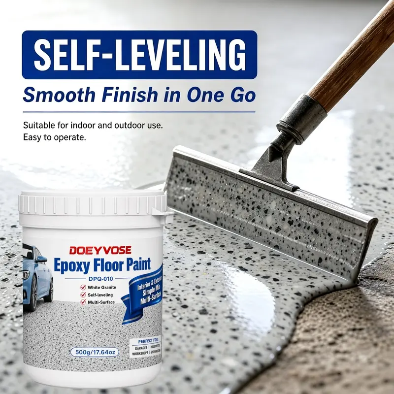 [DOEYVOSE] Gray and White Granite Epoxy Floor Paint, Self-Leveling High-Gloss Anti-Slip Stone-Look Marble Texture, for Gym Floor, Fitness Studio, Workout Area, Yoga Room, Weight Room, Indoor Commercial Space, Garage Floor Epoxy