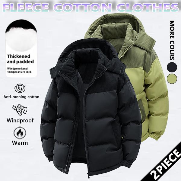 Winter hooded casual fleece-lined men's coat,removable hood,warm color-blocked cotton jacketcouples' style winter cotton coat, outerwear top. SpringStatements
