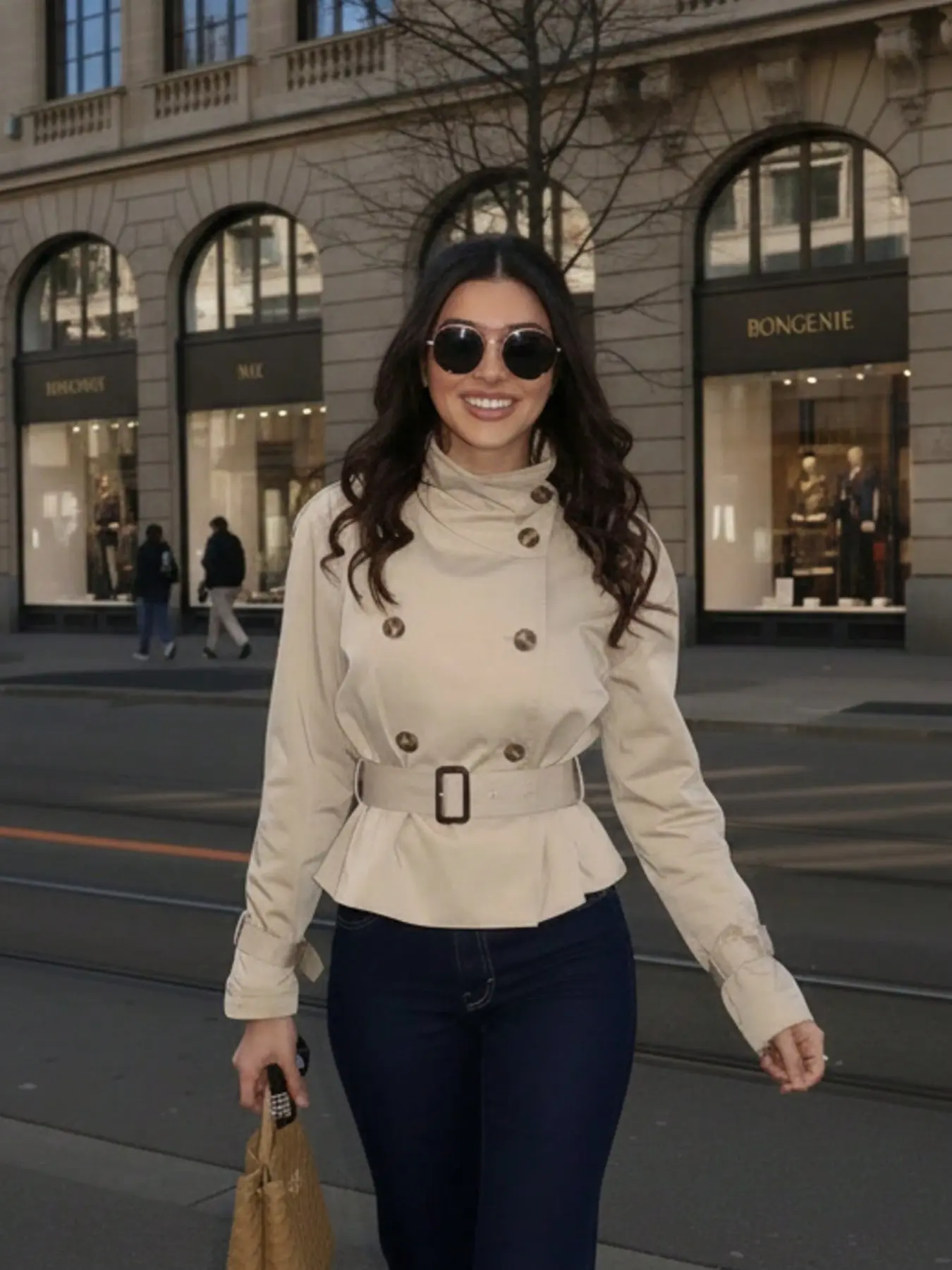 Women's Short Coat with Dual Button Straps, Fall Winter British Style, Office Party Streetwear, Perfect for Daily Wear