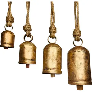 Set of 4 Harmony Cow Bells Vintage Rustic Lucky Christmas Decor Bells on Rope