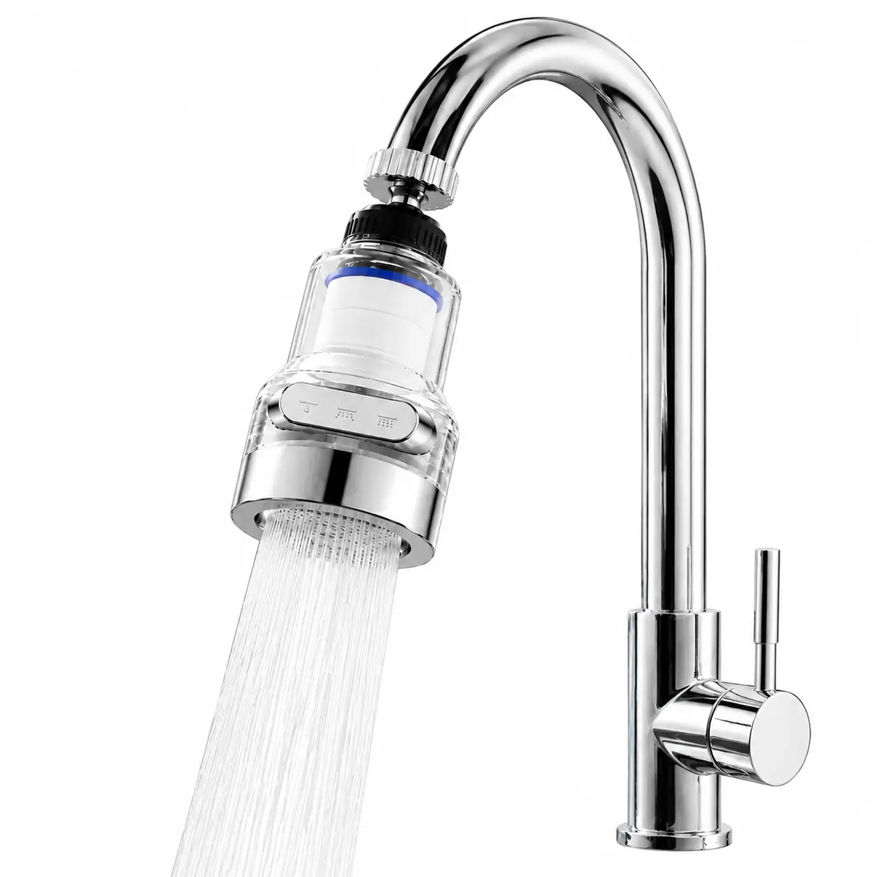 Premium 360-Degree Swivel Faucet Aerator with Six-Stage Filtration System, Three Adjustable Water Flow Settings, Leak-Resistant Design for Efficient Kitchen Sink Use in Washing Produce, Dishes, and Daily Rinsing Tasks