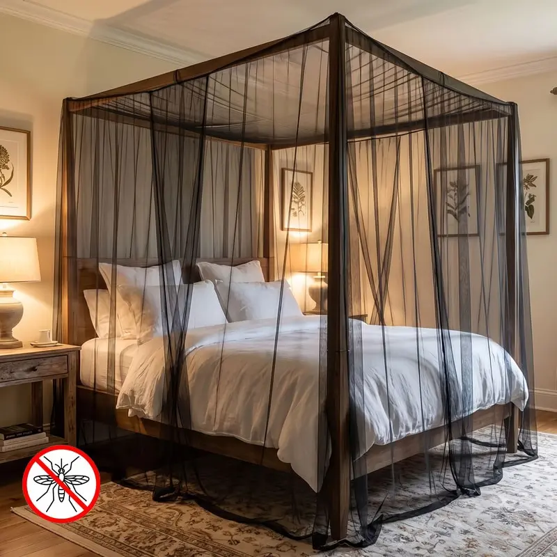 Anti Mosquito Bed Canopy, Mosquito Net for Double Bed, 4 Corner Bed Canopy, Hanging Bed Netting, Square Mosquito Net Set, Mosquito Proof Net, Full Coverage, Breathable Mesh, Indoor & Outdoor Use