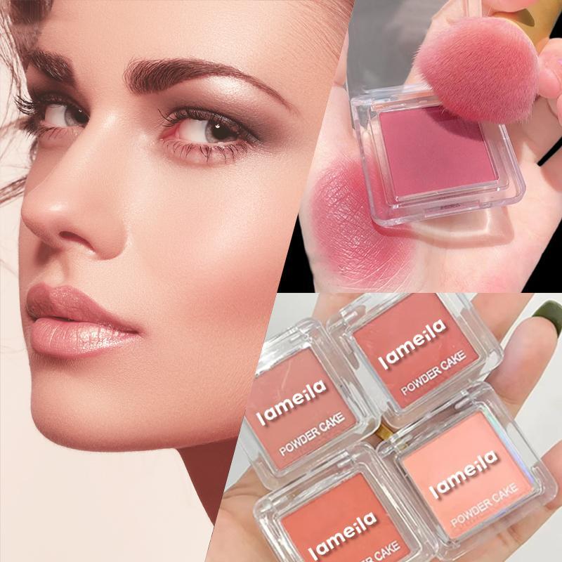 A soft blush palette of four colors, a natural matte finish, long-lasting buildable coverage, powder formula, water and sweat resistant, compact and portable, suitable for all skin tones