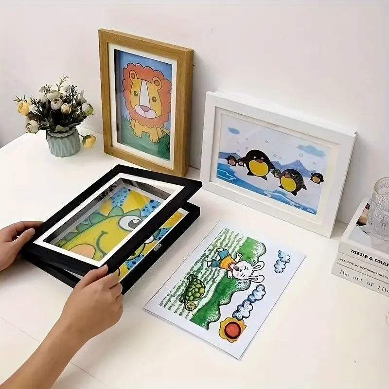 Magnetic A4 Foldable Art Display Frame, Front Opening Design, Cartoon Themed Wall Decor, Kids Drawings, Paintings, Family Photos, Home & Office