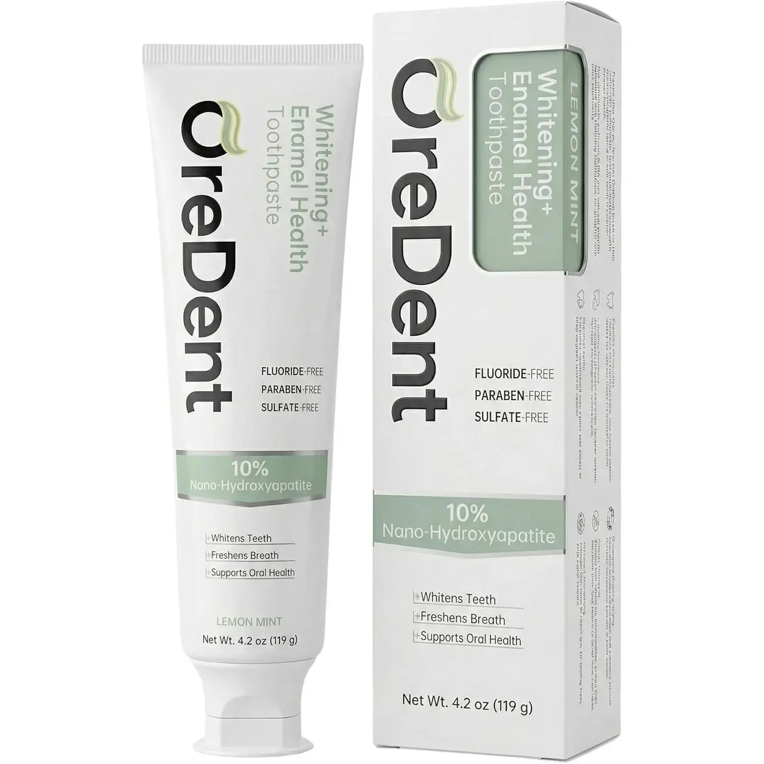 （1-2）OreDent Fluoride Free 10% Nano Hydroxyapatite Whitening + Enamel Health Toothpaste, Remineralizing, Sensitivity Relief, Xylitol, SLS Free, Lemon Mint Flavor for Adults & Kids, 4.2 oz
