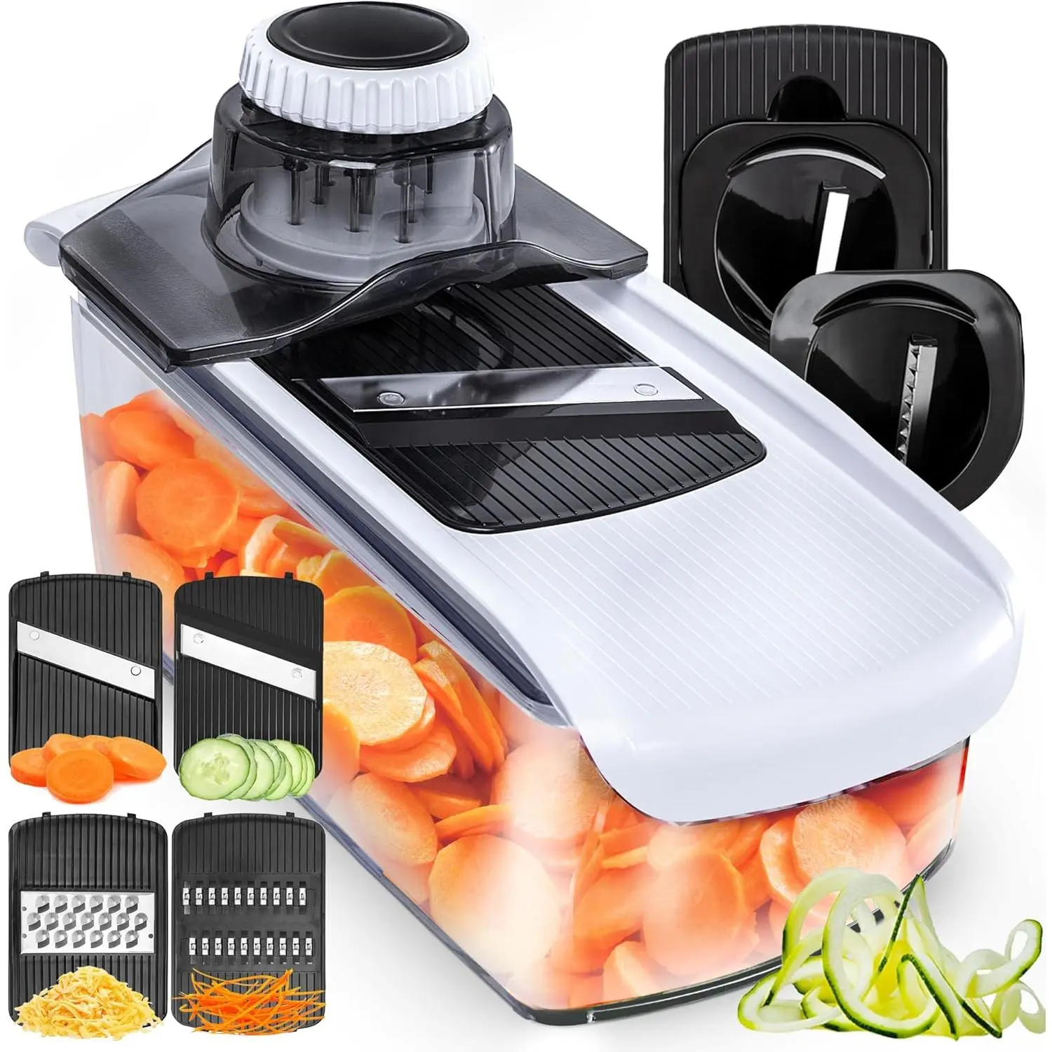 6-in-1 Multi-Function Home Kitchen Mandoline Slicer Set - Fruit Cutter, Cheese Grater, Cucumber Slicer, Veggie Spiralizer, Food Cutter with Safety Glove (White, Kitchen Gadget & Gift Option), 6-In-1 Set