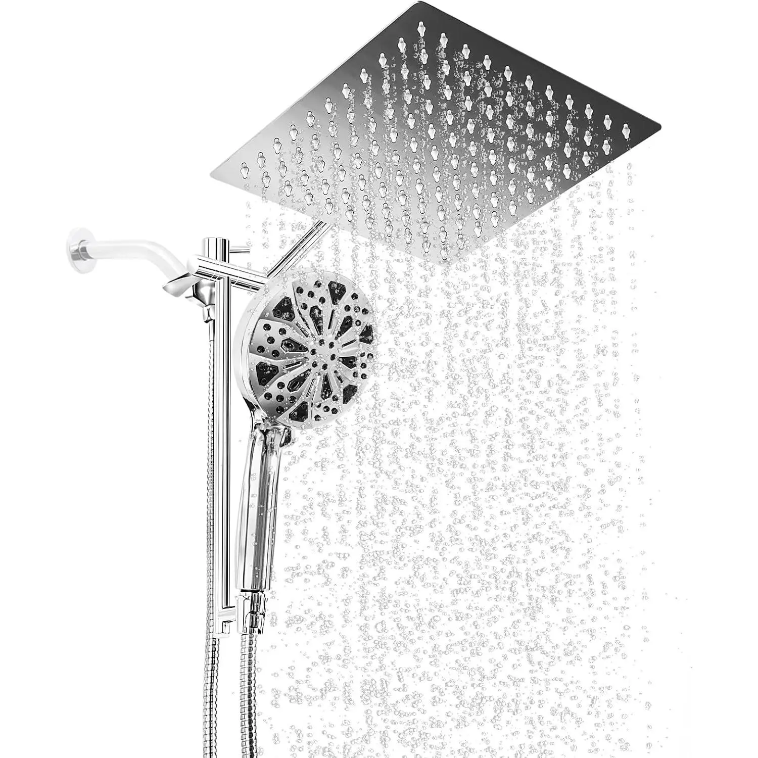 10" Rainfall Shower Head with Combo, High Pressure Shower with 10 Spray Modes, Extension Arm,71 Inches Hose and Integrated holder for Easy Fixing,Chrome
