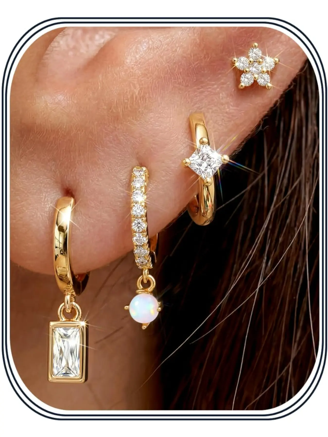 4 Pairs Silver Earrings for Women - Huggie Hoops Dangles Studs | 14K Gold Filled Small Stud Hoop Earrings Set for Multiple Piercing, Hypoallergenic Cartilage Earring Stacks, Everyday Wear Classic Style Earrings