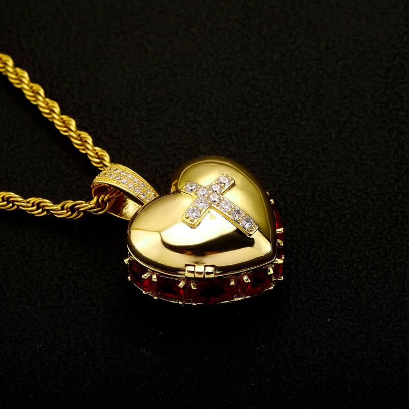 18K Gold Plated Heart Photo Locket Necklace for Women Men, 5A Zircon Multi Layer Pendant, Cross Charm Necklace, DIY Picture Locket, Personalized Photo Necklace, Vintage Love Jewelry, Couple Necklace Gift, Memorial Keepsake Necklace, Birthday Gift