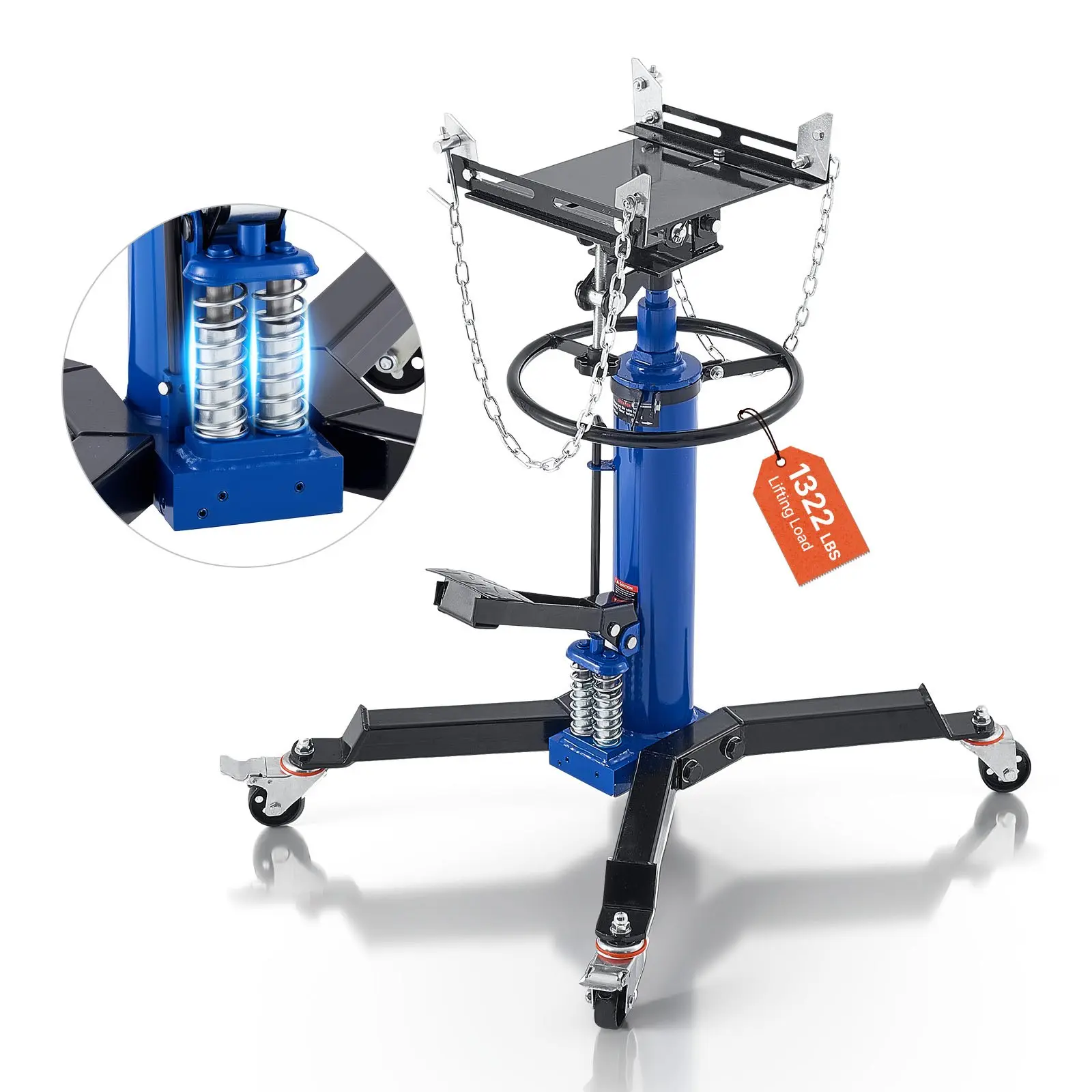 VEVOR Hydraulic Transmission Jack, 1322 lbs/ 0.6 Ton Lifting Capacity Telescoping Transmission Jack with Foot Pedal, Dual Telescopic Trans, 34.6-69.3 in High Lifting Height, Garage/Shop Lift Hoist