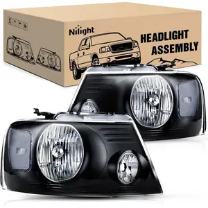 Nilight Headlight Assembly for 2004 2005 2006 2007 2008 Ford F150 Pickup /2006-2008 Lincoln Mark LT Passenger Driver Side Black Housing Clear Reflector Lens Headlamp Replacement, Car Headlights