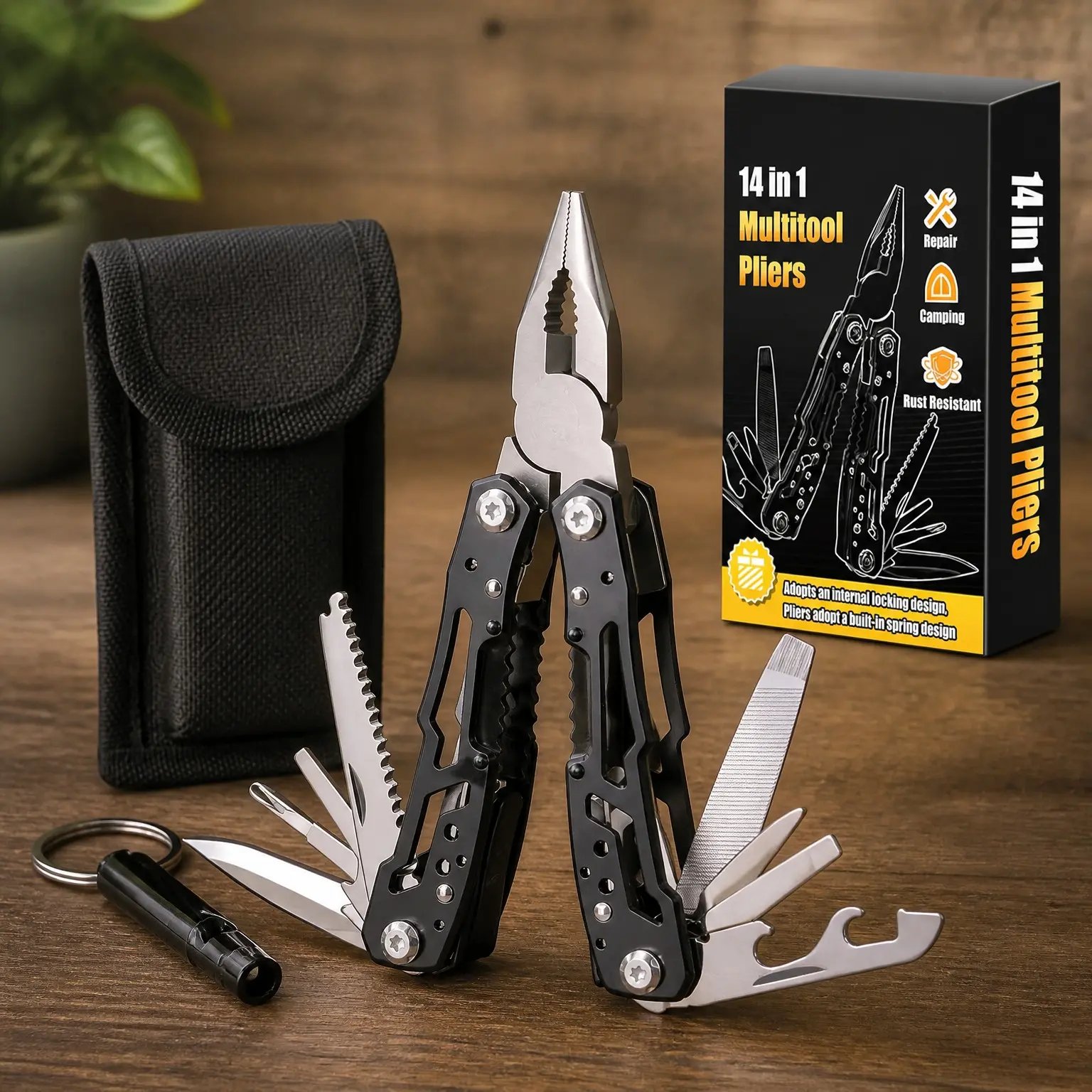 14 in 1 Multitool Pliers with Gift Whistle, Professional Pocket Pliers for Father, Boyfriend, or Husband on Christmas, Birthday, Valentine's, or Father's DayGift