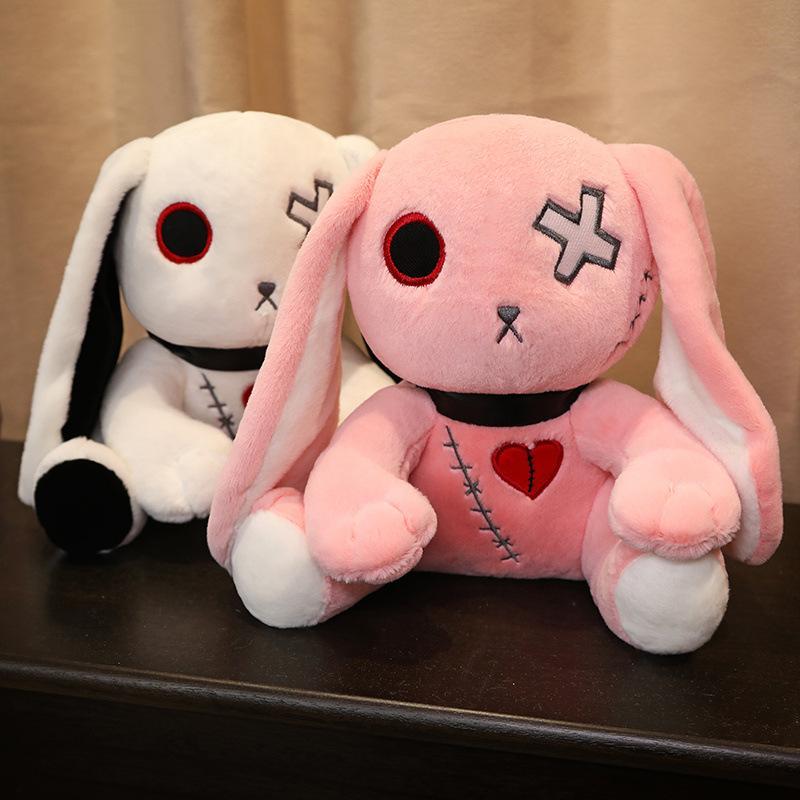 1pc Creepy Goth Bunny Plush Crazy Rabbit Plushie Toys, Spooky Gothic Bunny Stuffed Animal Cute Horror Dreadful Bunny Doll, For H