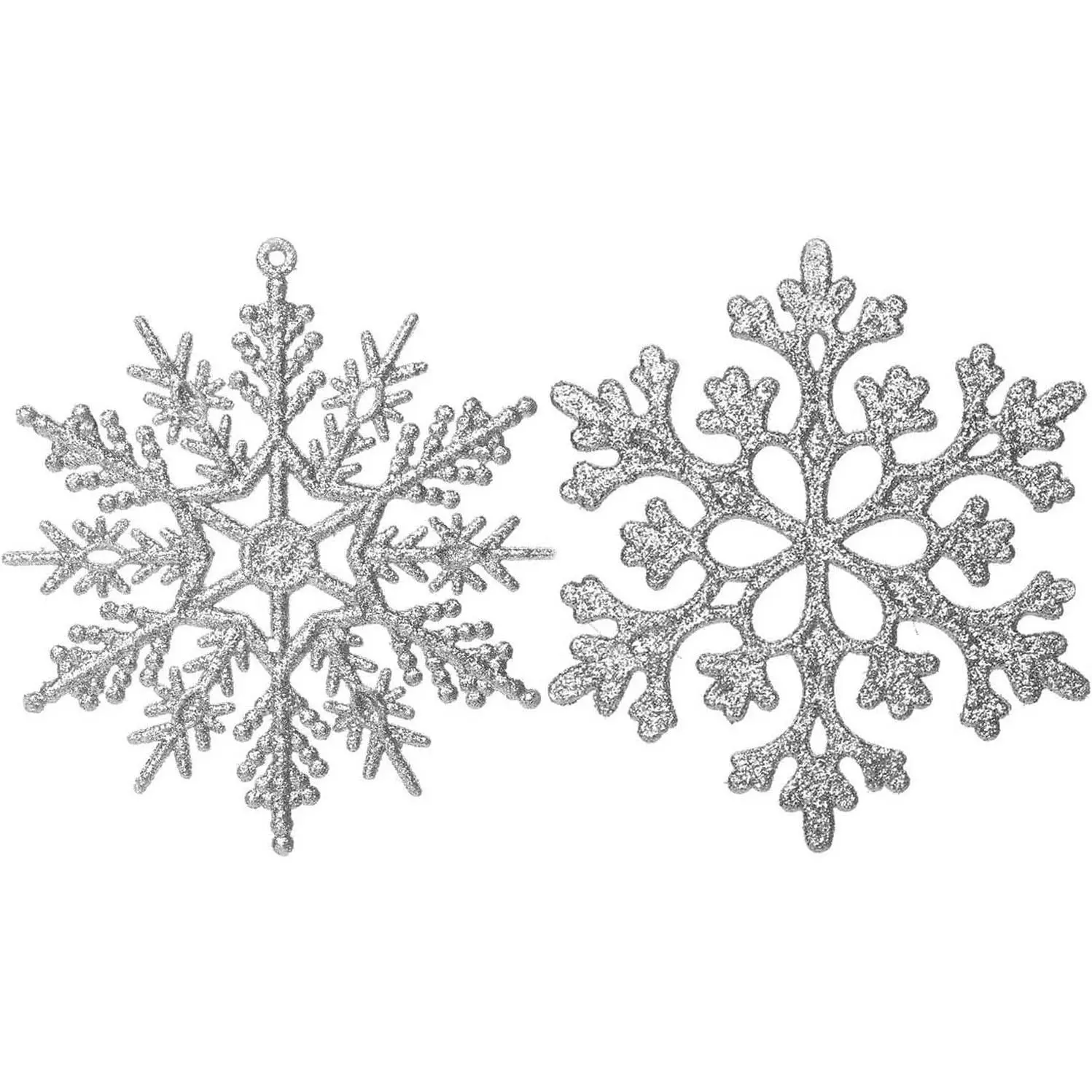36 Pack 4 Inch Silver Glitter Snowflake Ornaments Plastic Christmas Winter Wonderland Christmas Tree Decorations