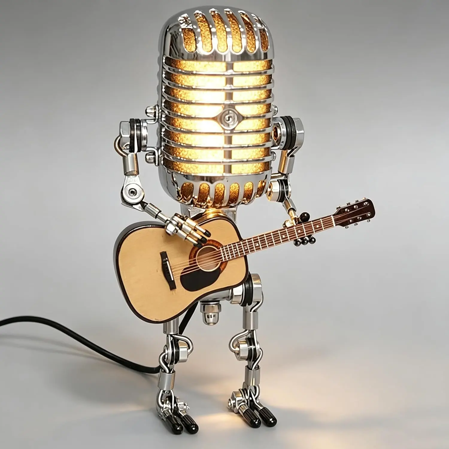 Vintage Microphone Guitar Lamp, Cool Guitar Gifts for Music Lovers and Player, USB Plug in Powered, Retro Decorations for Home, Bar, Office
