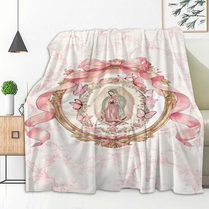 Our Lady of Guadalupe Print Fleece Blanket, 100% Soft Plush Fabric, Contemporary Style Throw, Soft Winter Blanket for Home, Travel, and All Seasons