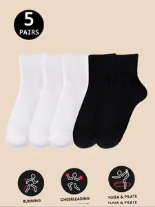 5 Pairs Unisex Breathable Sports Socks, Comfortable Low Cut Crew Socks, Sweat-Absorbing Casual Daily Wear for Men & Women