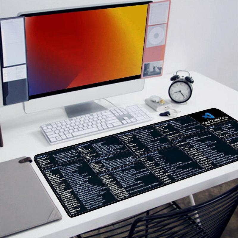 Coding Visual Studio Code Shortcuts Keyboard Mouse Pad, Non-slip Rubber Base Stitched Edge Desk Pad, Office Desk Accessories for Laptop Desktop