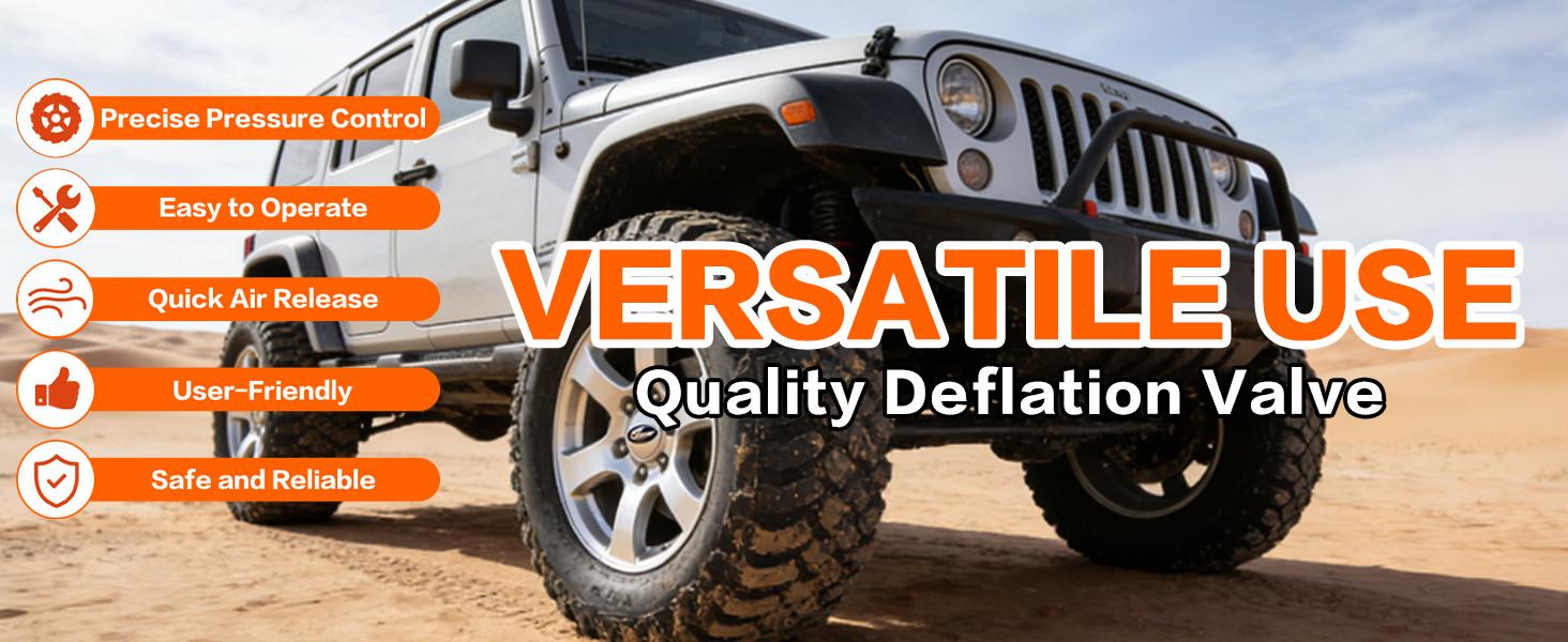 Adjustable Auto-Stop Tire Deflator Valve Kit (10-30 PSI) Tire Air Down Tool Offroad 4x4 Screw-on Automatic Tire Deflators. (4, Orange)