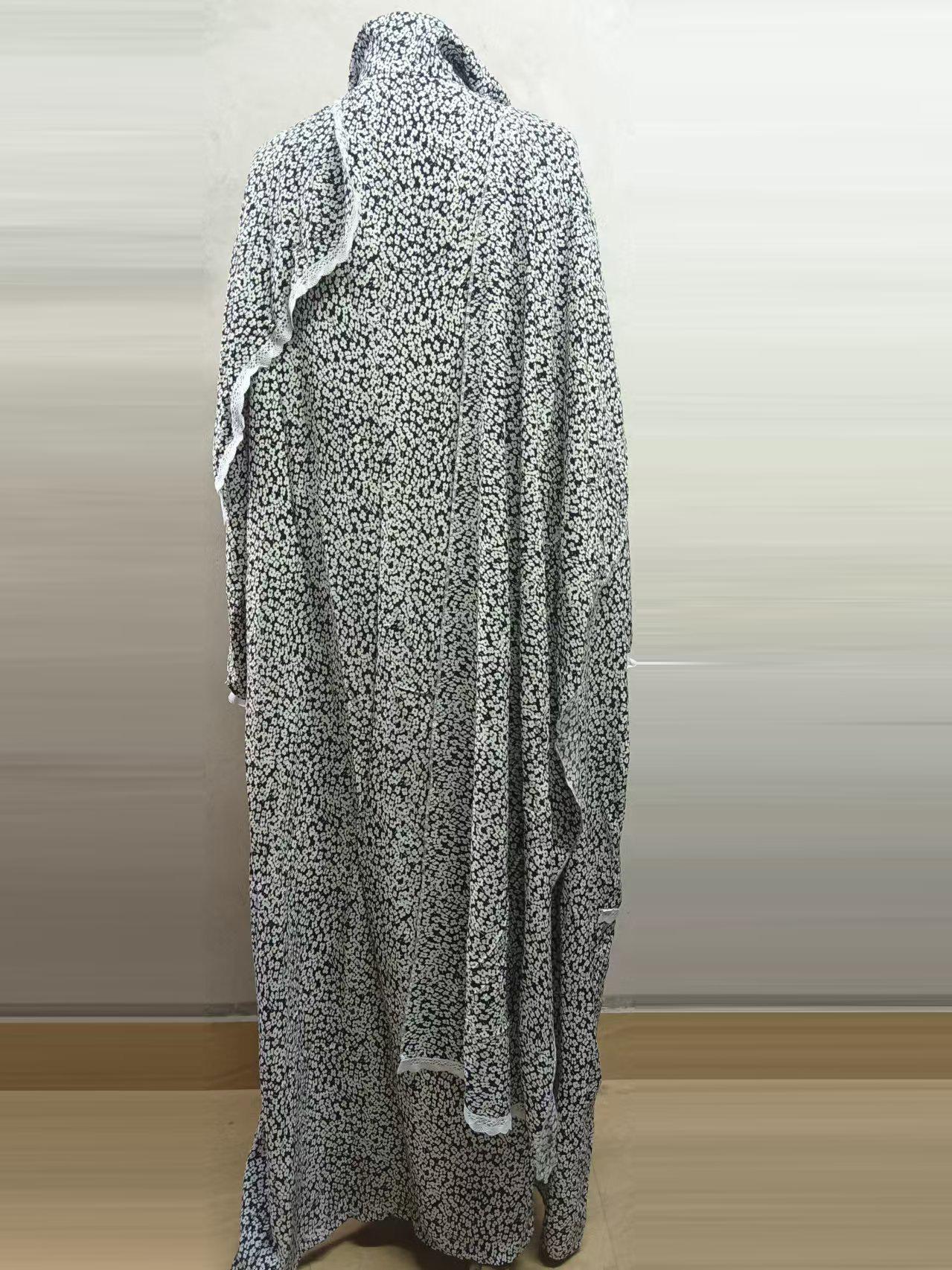 New Women'S Dress, Middle Eastern Style Robe, Fashionable Printed Prayer Gown with Attached Scarf