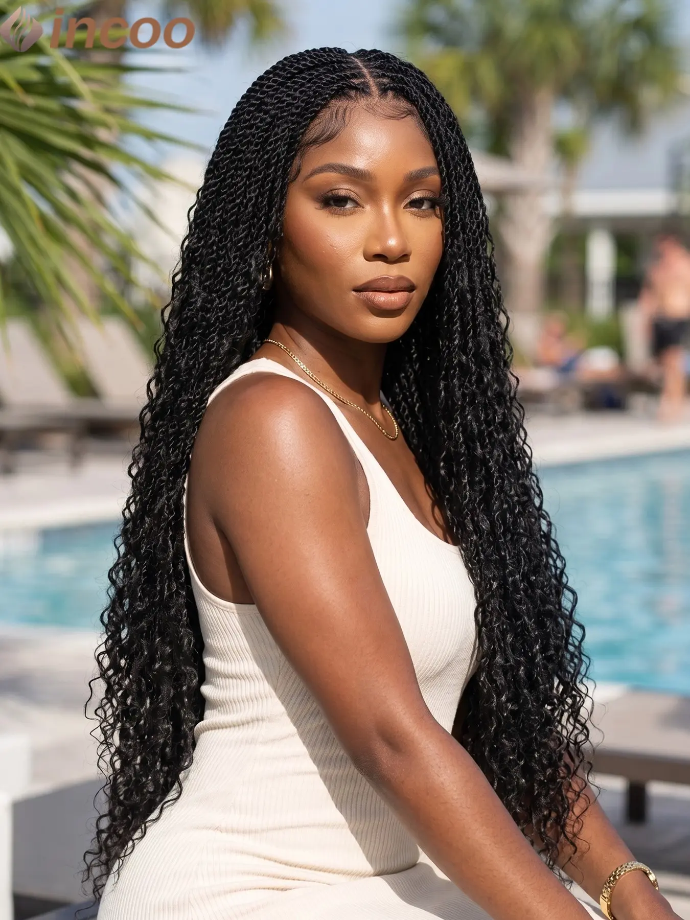 32 Inches Knotless Box Braided Wig for Black Women Synthetic Full Lace Front Braids Boho Braided Wig with Culry Hair Distressed Goddess Locs Twist Braided for Daily Life＆Party Handmade Afro Passion Twist Braided Wig Beginner-friendly Look Like Real Hair