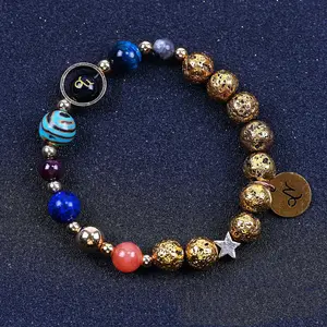 Constellation Blue Sand Bracelet Ancient Gold & Volcanic Rock! Hand-Painted Zodiac Energy for Cosmic Style, The Ultimate Astrology Jewelry Staple #zodiacjewelry #astrology